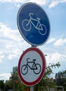 the contradiction of bicycle signs Royalty Free Stock Photo