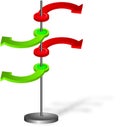 Contradictory green and red spatial arrows on metal rod Royalty Free Stock Photo