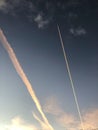 Contrails of an airplane up in the sky