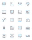 Contraption linear icons set. Machine, Rube Goldberg, Gadget, Device, Invention, Gizmo, Mechanism line vector and