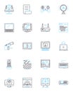 Contraption linear icons set. Machine, Rube Goldberg, Gadget, Device, Invention, Gizmo, Mechanism line vector and Royalty Free Stock Photo