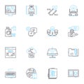 Contraption linear icons set. Machine, Rube Goldberg, Gadget, Device, Invention, Gizmo, Mechanism line vector and