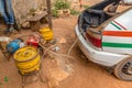 Contraption for refueling gas (non petrol/gasoline) tanks in taxis in Yamoussoukro Ivory Coast Royalty Free Stock Photo