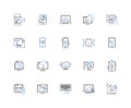 Contraptions line icons collection. Rube Goldberg, Gadget, Mechanism, Apparatus, Gizmo, Widget, Device vector and linear