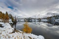 Contrast autumn winter alpine lake Royalty Free Stock Photo