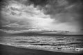 Contrast in Black and White Cloudy Sky over Seascape as Hurricane Storm Approaches over Ocean