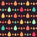 Contrast dark brown seamless pattern with colorful drops and dots Royalty Free Stock Photo