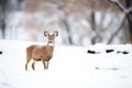 contrast of deer brown against the white snow
