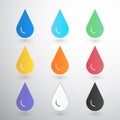 Contrast Drops with blur on white drop of water, amber, blood, ink, oil, printer etc. Royalty Free Stock Photo