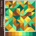 Contrast Harmonious Color Palette. Geometric Background with Mint, Cyan, Brown, Yellow Color Swatches