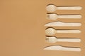 Contrast lighting. Eco friendly wooden cutlery. Fork, knife, spoon. Plastic Free Concept Royalty Free Stock Photo