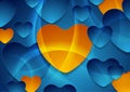 Contrast orange and blue glossy hearts abstract background