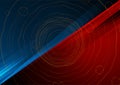 Contrast red and blue background with golden wavy circles