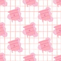 Contrast seamless beehive pattern. Pink bright ornament on white chequered background