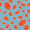 Contrast seamless pattern with red raspberry leaves on a grey field.