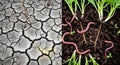 Contrast of soil degradation and earthworm activity in natural e Royalty Free Stock Photo