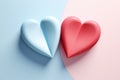 Contrast of two hearts blue and red symbolizing different characters, energy