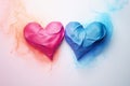 Contrast of two hearts blue and red symbolizing different characters, energy