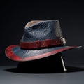 Contrasting Blue And Red Leather Hat With Tonalism Style