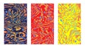 Contrasting colors, illusion, curvature. Abstract vector art fluid patterns, blue, red, yellow summer background on canvas