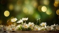 Contrasting daisies on soft bokeh background with narrative effect and space for text placement