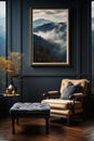 Contrasting Elements: A Moody Landscape Framed by a Bold Room Fe