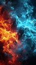 Contrasting fire and ice patterns mesmerize on a dark backdrop