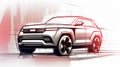 Contrasting Geometries: A Bold Sketch Of An Suv In Cartelcore Style