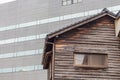 Contrasting view of old traditional wooden house, Japan. Royalty Free Stock Photo