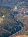 Contrasts of old architecture with modern landscape. Medieval monastery in Hronsky Benadik (Slovakia) Royalty Free Stock Photo