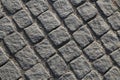 Contrasty close up filled frame background wallpaper shot of grey rough pavement bricks of a sidewalk road forming squares, Royalty Free Stock Photo