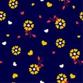 Contrasty of Little yellow heart create a beautiful flowers blowing in the wind seamless pattern in vector design for fashion, Royalty Free Stock Photo