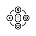 Black line icon for Contributing Factor, contributing and donation