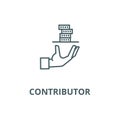 Contributor,service hand with money line icon, vector. Contributor,service hand with money outline sign, concept symbol