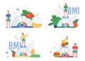 Control of body mass index or BMI banners set flat vector illustration isolated. Royalty Free Stock Photo