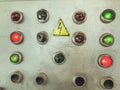Control buttons on the electrical panel. the power indicators glow red or green when energized. remote control panel. buttons Royalty Free Stock Photo