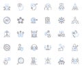 Control center line icons collection. Command, Central, Authority, Power hub, Management, Dominance, Monitor vector and