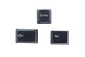 Control Ctrl, alternate Alt and delete computer key button isolated on white background with clipping path.