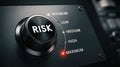 Control dial labeled risk on a modern black panel, indicating levels from minimum to maximum Royalty Free Stock Photo