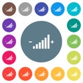 Control element flat white icons on round color backgrounds