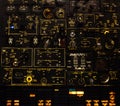 Control levers and switches with backlighting. Airplane cockpit Royalty Free Stock Photo