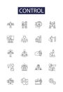 Control line vector icons and signs. Rule, Command, Dominant, Govern, Oversee, Master, Direct, Supervise outline vector