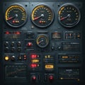 Control Panel with Analog Gauges and Digital Displays in Dark Theme Royalty Free Stock Photo