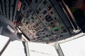 Control panel. Close up focused view of airplane cockpit Royalty Free Stock Photo