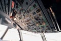 Control panel. Close up focused view of airplane cockpit Royalty Free Stock Photo