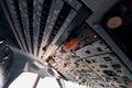 Control panel. Close up focused view of airplane cockpit Royalty Free Stock Photo