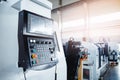 Control panel CNC Industrial machine factory. Manual labor automation Royalty Free Stock Photo