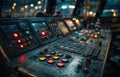Control Panel with Colorful Lights and Buttons in Industrial Setting Royalty Free Stock Photo