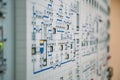 Control panel dashboard of industrial machinery or power plant, selective focus Royalty Free Stock Photo