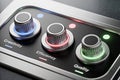 Control panel with knobs for creativity efficiency and quality in a modern design concept image Royalty Free Stock Photo